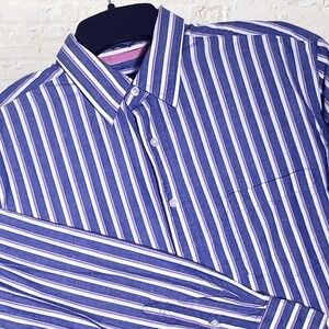 Aeropostale Blue Pink Striped Button Down Shirt Size M Long Sleeve Preppy Casual
